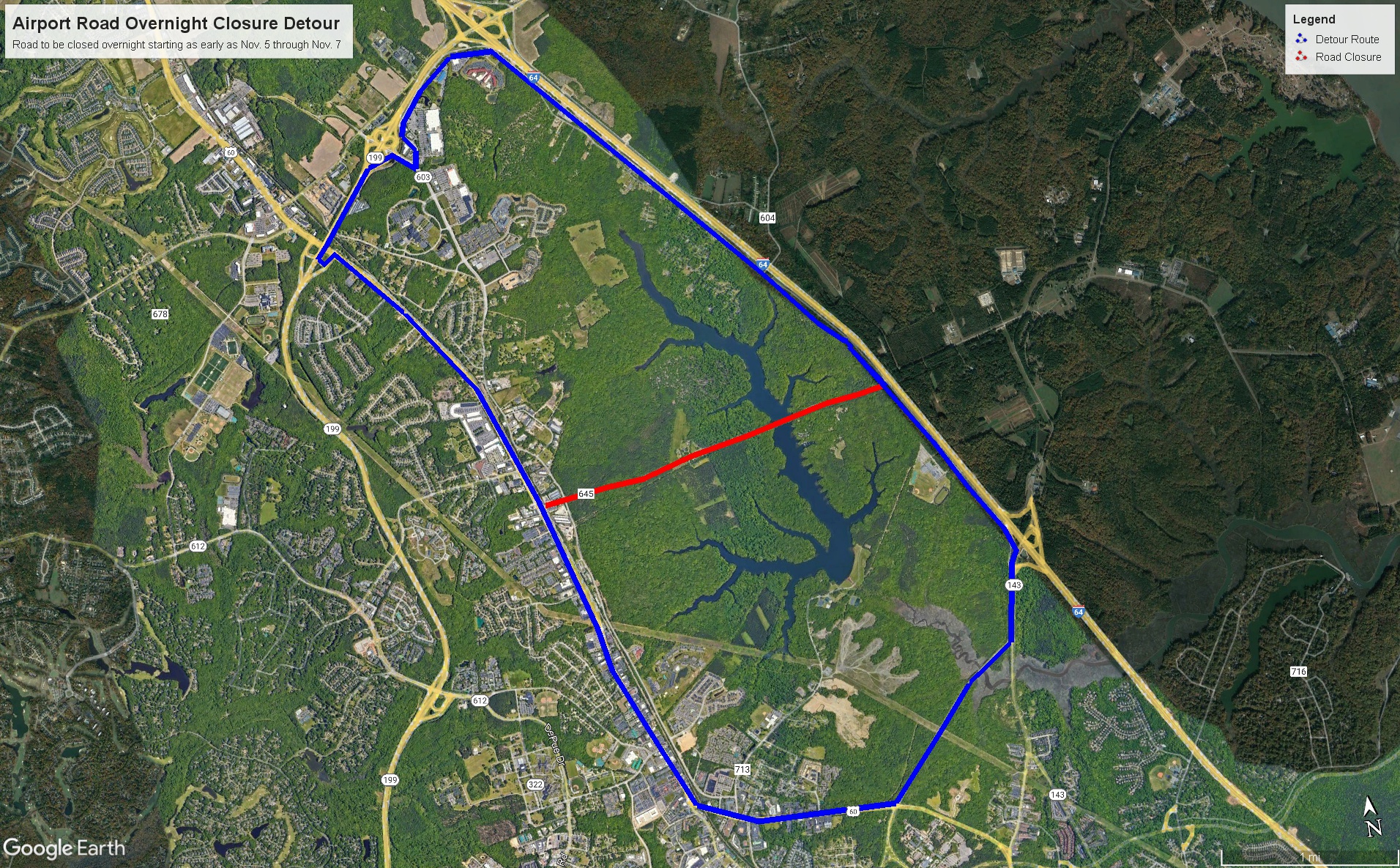 Airport Road Detour Map