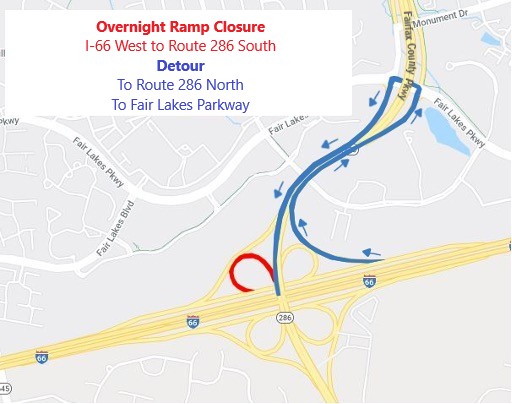 Detour for Ramp from I-66 West to Route 286 South