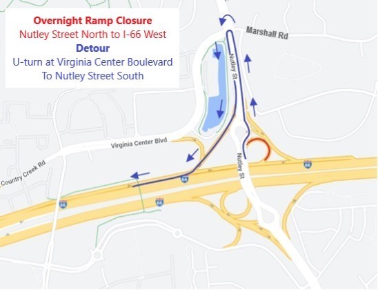 Detour map for ramp closure.