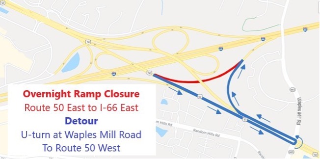 Overnight Closure of Ramp from Route 50 East to I-66 East Planned Tonight, Tuesday, September 12 